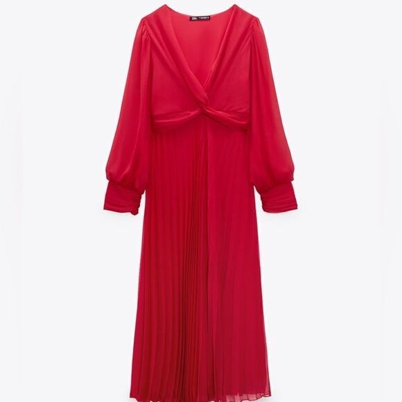 Zara Pleated Fuchsia Midi Dress New - Picture 3 of 11